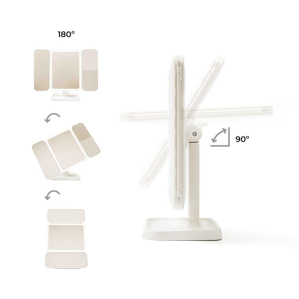 Espejo de Maquillaje Tríptico Recargable con Aumento y Luz LED Miled InnovaGoods